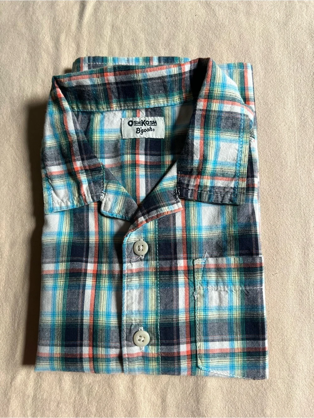 OshKosh B'gosh Blue Green Plaid Short Sleeve Button-Up Tee